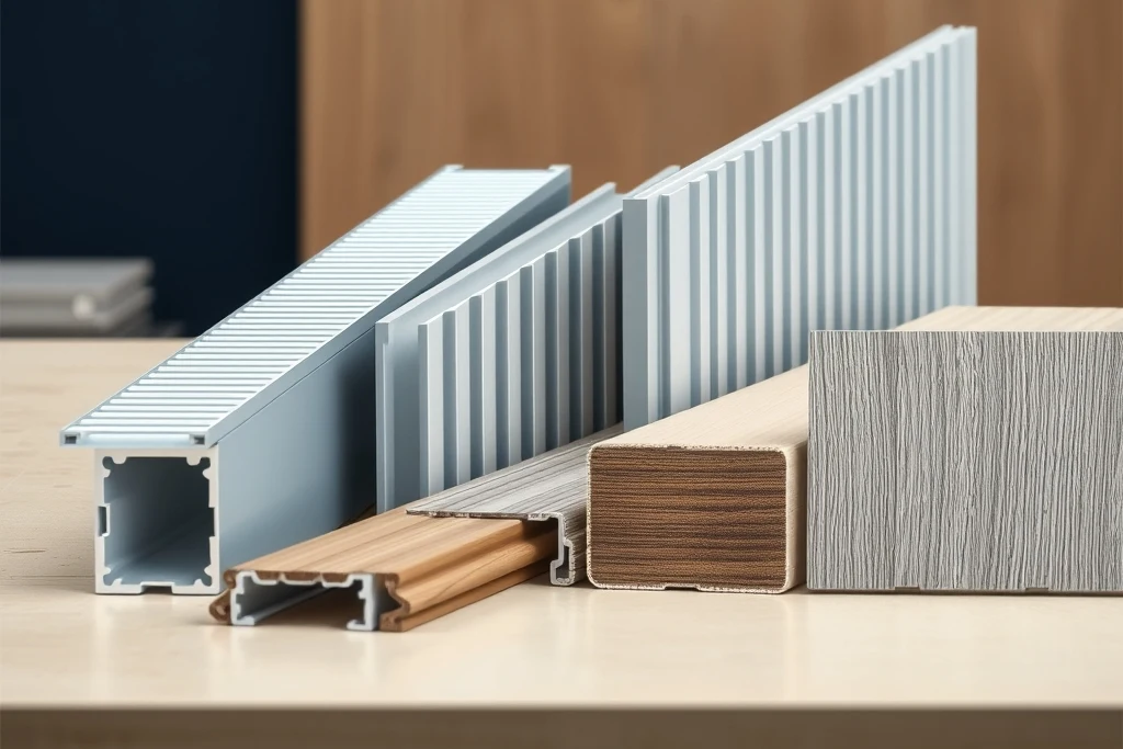 AI-generated industry illustration of decorative aluminium profiles; not supplier products or premises.