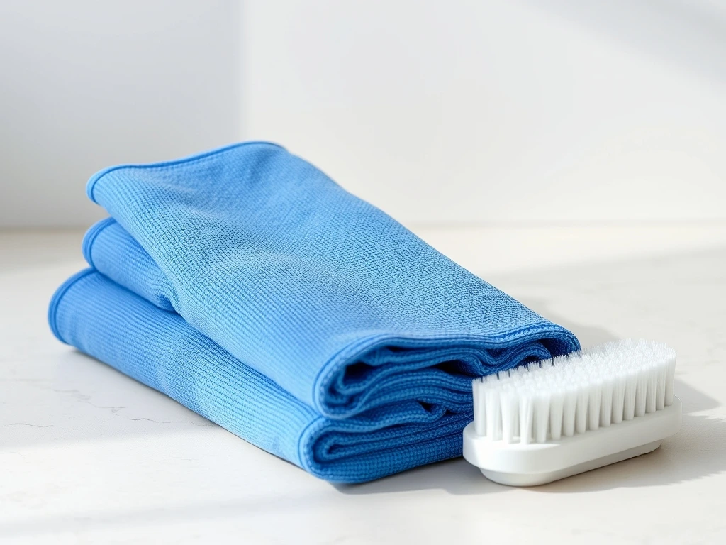 AI-generated illustration of cleaning cloths and a brush; not supplier premises.