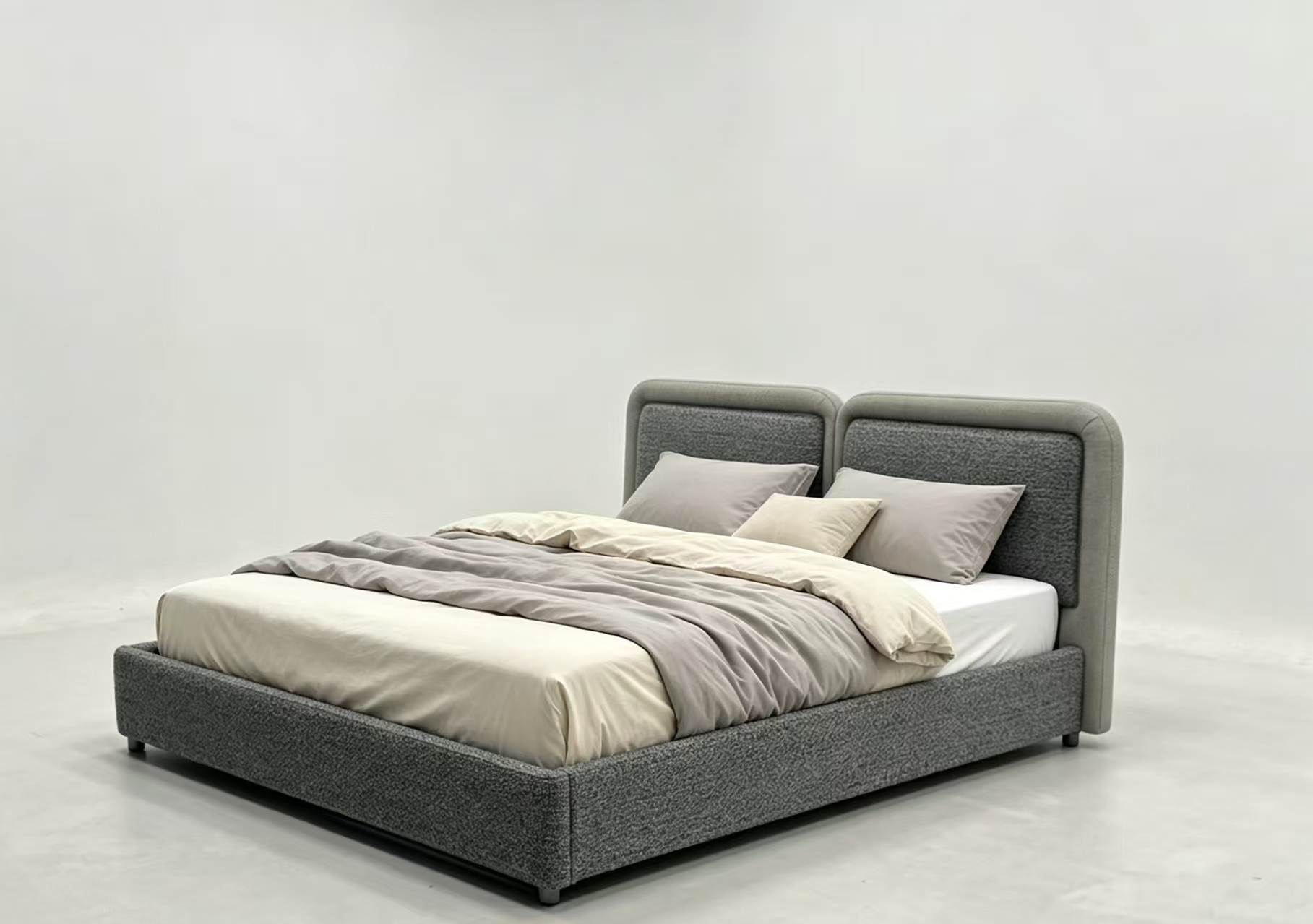 Supplier-provided image of an upholstered bed