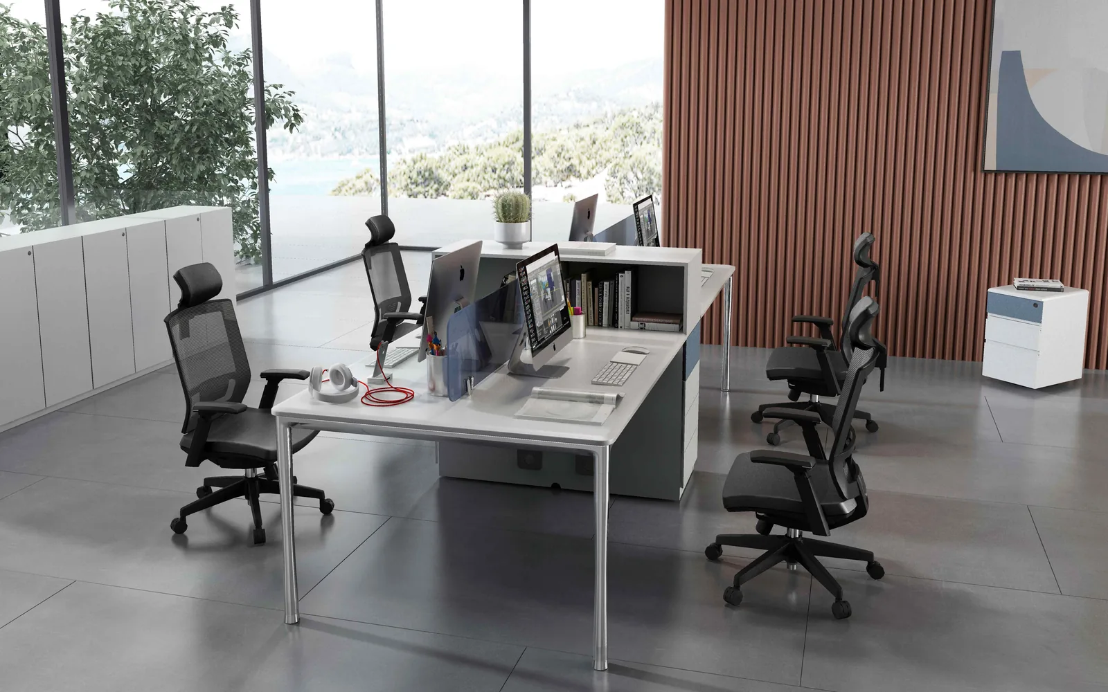 Z.MAX office seating set-up: mesh task chairs and desks in an office interior